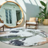 3' X 5' Gray and Orange Abstract Non Skid Area Rug