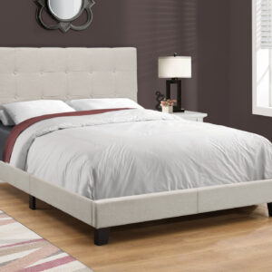 Beige Full Tufted Upholstered Bed Frame