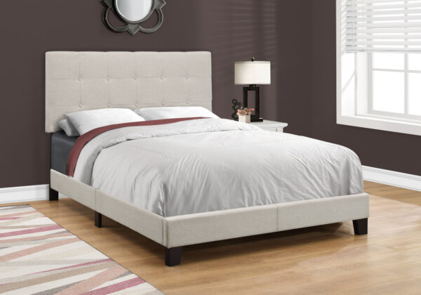 Beige Full Tufted Upholstered Bed Frame
