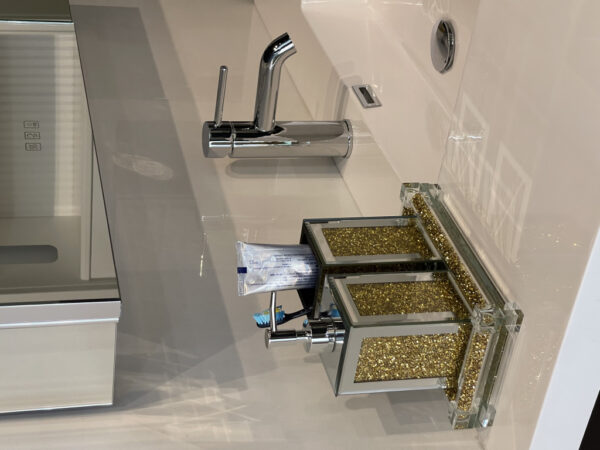 Three Piece Clear and Gold Mirrored Glass Bling Bathroom Accessory Set