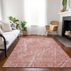 9' X 12' Blush And Ivory Abstract Washable Indoor Outdoor Area Rug