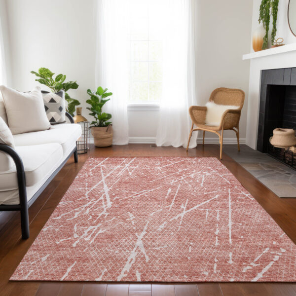 9' X 12' Blush And Ivory Abstract Washable Indoor Outdoor Area Rug
