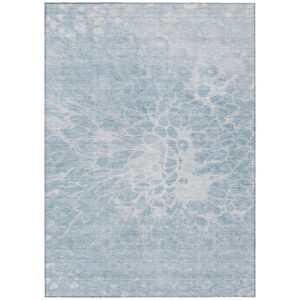 8' X 10' Sky Blue And Denim Blue Abstract Washable Indoor Outdoor Area Rug