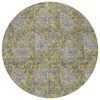 8' Gold Gray And Charcoal Round Floral Washable Indoor Outdoor Area Rug