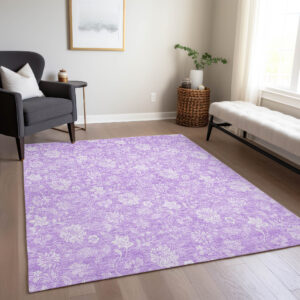 10' X 14' Lavender And Lilac Floral Washable Indoor Outdoor Area Rug