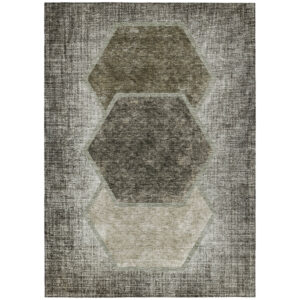 5' X 8' Taupe Beige And Chocolate Geometric Washable Indoor Outdoor Area Rug