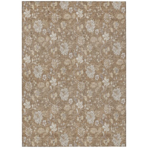 9' X 12' Copper And Beige Floral Washable Indoor Outdoor Area Rug