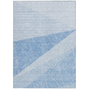 5' X 8' Sky Blue And Denim Blue Geometric Washable Indoor Outdoor Area Rug