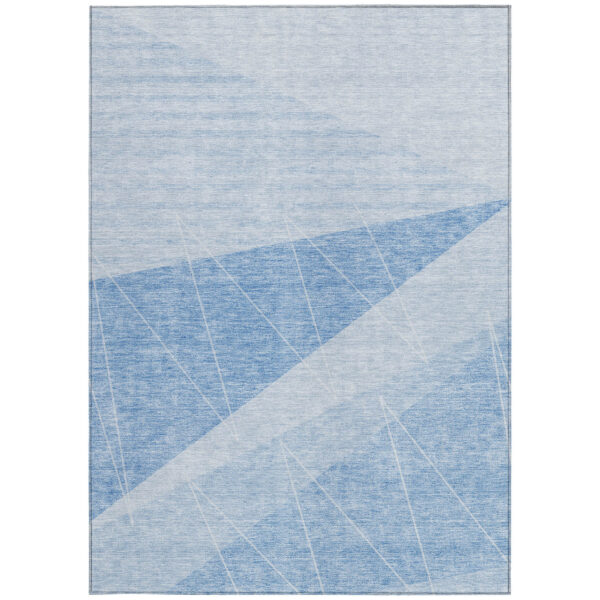 5' X 8' Sky Blue And Denim Blue Geometric Washable Indoor Outdoor Area Rug