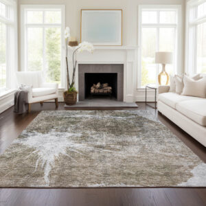 3' X 5' Taupe Brown And Beige Abstract Washable Indoor Outdoor Area Rug