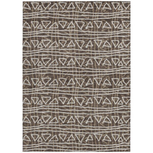 9' X 12' Chocolate And Ivory Geometric Washable Indoor Outdoor Area Rug