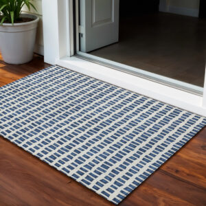 5' X 8' Navy Blue And Ivory Geometric Washable Indoor Outdoor Area Rug
