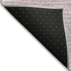 3' X 5' Pink And Ivory Geometric Washable Indoor Outdoor Area Rug