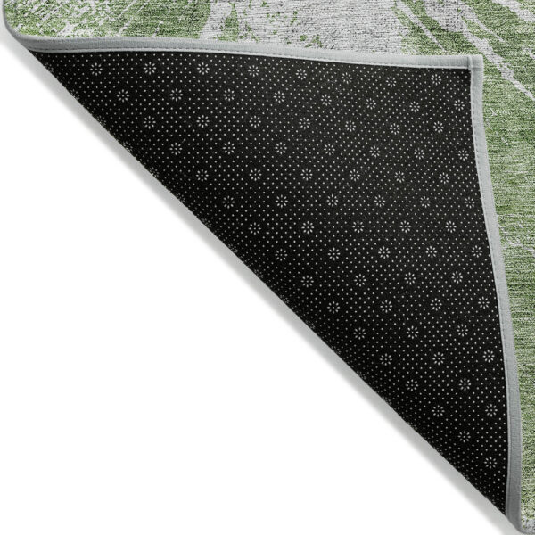 8' Green And Gray Round Abstract Washable Indoor Outdoor Area Rug