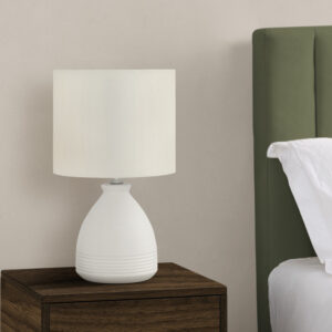 17" Cream Ceramic Round Table Lamp With Cream Drum Shade