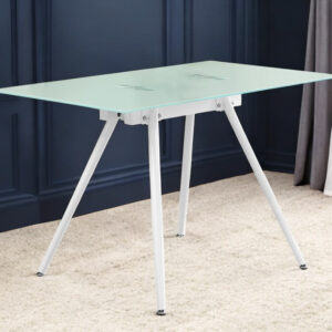 47" White Glass and Metal Computer Desk