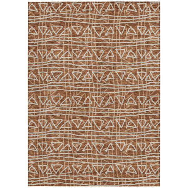 5' X 8' Terra Cotta Copper And Beige Geometric Washable Indoor Outdoor Area Rug