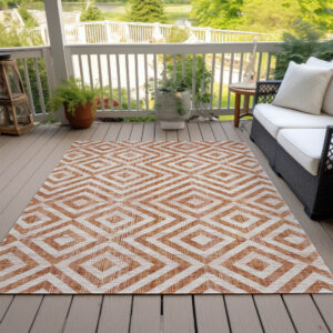 3' X 5' Terra Cotta Copper And Beige Geometric Washable Indoor Outdoor Area Rug