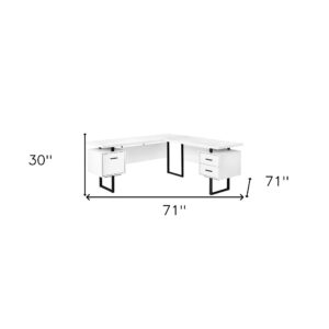 71" White and Black L Shape Computer Desk With Three Drawers