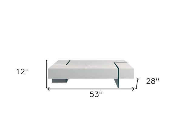 53" White And Clear Wood And Glass Sled Coffee Table