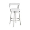 30" White And Silver Iron Swivel Backless Bar Height Bar Chair