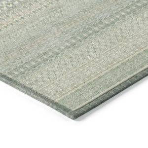 8' Round Artichoke Green Round Striped Washable Non Skid Indoor Outdoor Area Rug