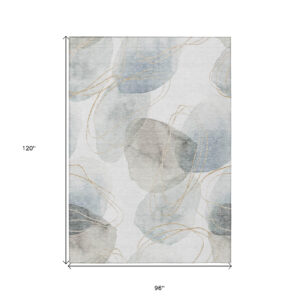 8' X 10' Ivory Blue and Gray Abstract Washable Non Skid Indoor Outdoor Area Rug