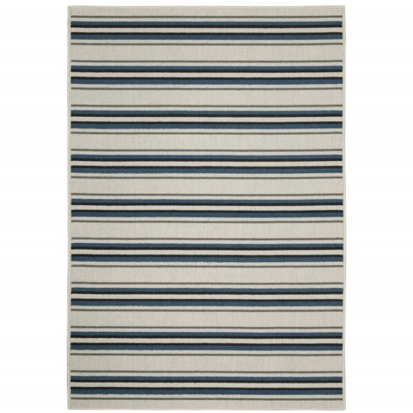 10' x 13' Blue and Beige Geometric Stain Resistant Indoor Outdoor Area Rug