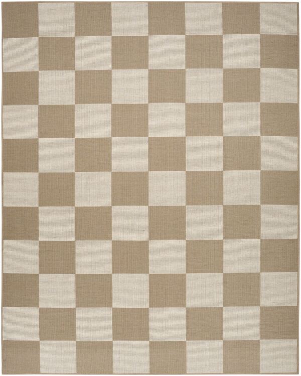 5' x 7' Natural and Ivory Geometric Power Loom Washable Non Skid Area Rug