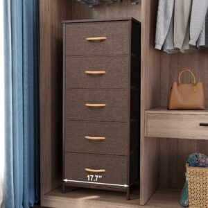 18" Brown Steel and Fabric Five Drawer Chest