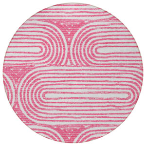 8' Round Blush Round Abstract Washable Non Skid Indoor Outdoor Area Rug