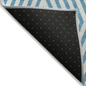 8' Round Teal and White Round Geometric Washable Non Skid Indoor Outdoor Area Rug