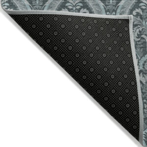 8' Round Teal Round Damask Washable Non Skid Indoor Outdoor Area Rug