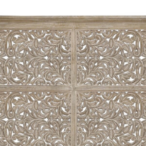 Gray Carved Scrollwork Distressed Solid Wood Queen Bed Frame