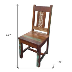 Set of Two Brown Wood Slat Back Dining Side Chairs