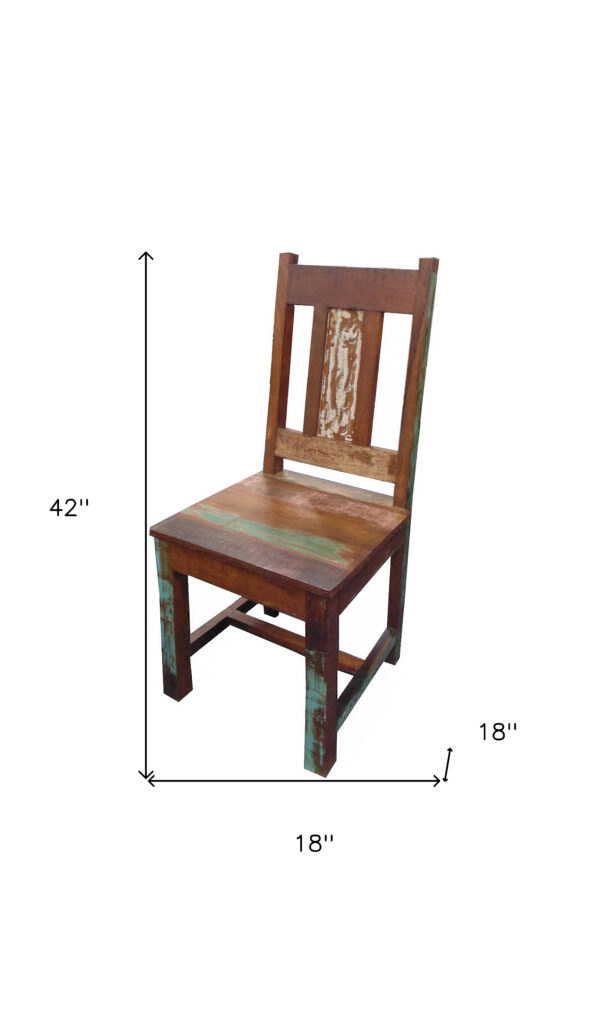 Set of Two Brown Wood Slat Back Dining Side Chairs