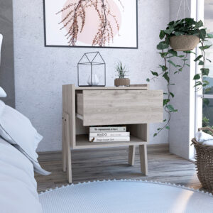 22" Light Gray One Drawer Faux Wood Nightstand