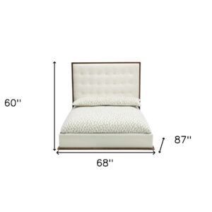 Brown and White Wood And Tufted Faux Leather Queen Bed Frame