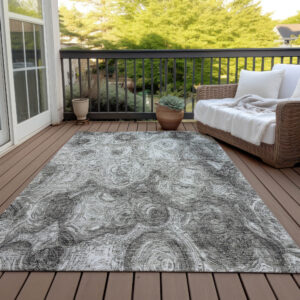 3' X 5' Silver Taupe And Ivory Abstract Washable Indoor Outdoor Area Rug