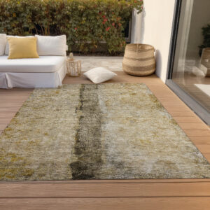 9' X 12' Brown Taupe And Gold Abstract Washable Indoor Outdoor Area Rug