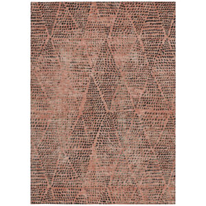 8' X 10' Salmon Charcoal And Beige Geometric Washable Indoor Outdoor Area Rug