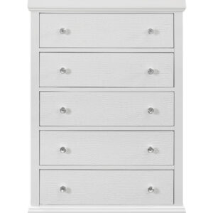 31" Metallic White Solid Wood Five Drawer Chest