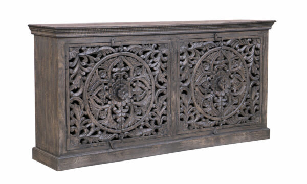 71" Distressed Gray Solid Wood Sideboard with Four Doors