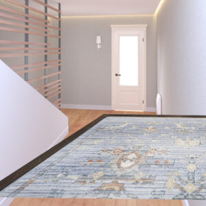 8' Blue and Ivory Oriental Power Loom Distressed Runner Rug With Fringe