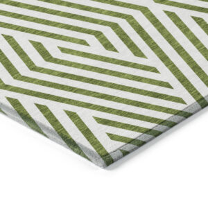 10' X 14' Lime Green and White Geometric Washable Non Skid Indoor Outdoor Area Rug