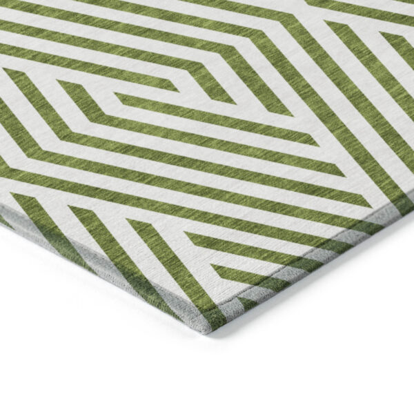 10' X 14' Lime Green and White Geometric Washable Non Skid Indoor Outdoor Area Rug