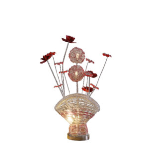 22" Silver and Clear Metal and Acrylic Red Rose Bedside Lamp