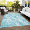 3' X 5' Teal Blue Aqua And Ivory Abstract Washable Indoor Outdoor Area Rug