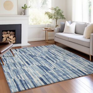 10' X 14' Navy Blue And Sky Blue Abstract Washable Indoor Outdoor Area Rug
