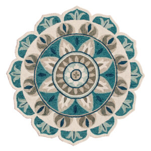 6' X 6' Blue Round Wool Floral Hand Tufted Area Rug